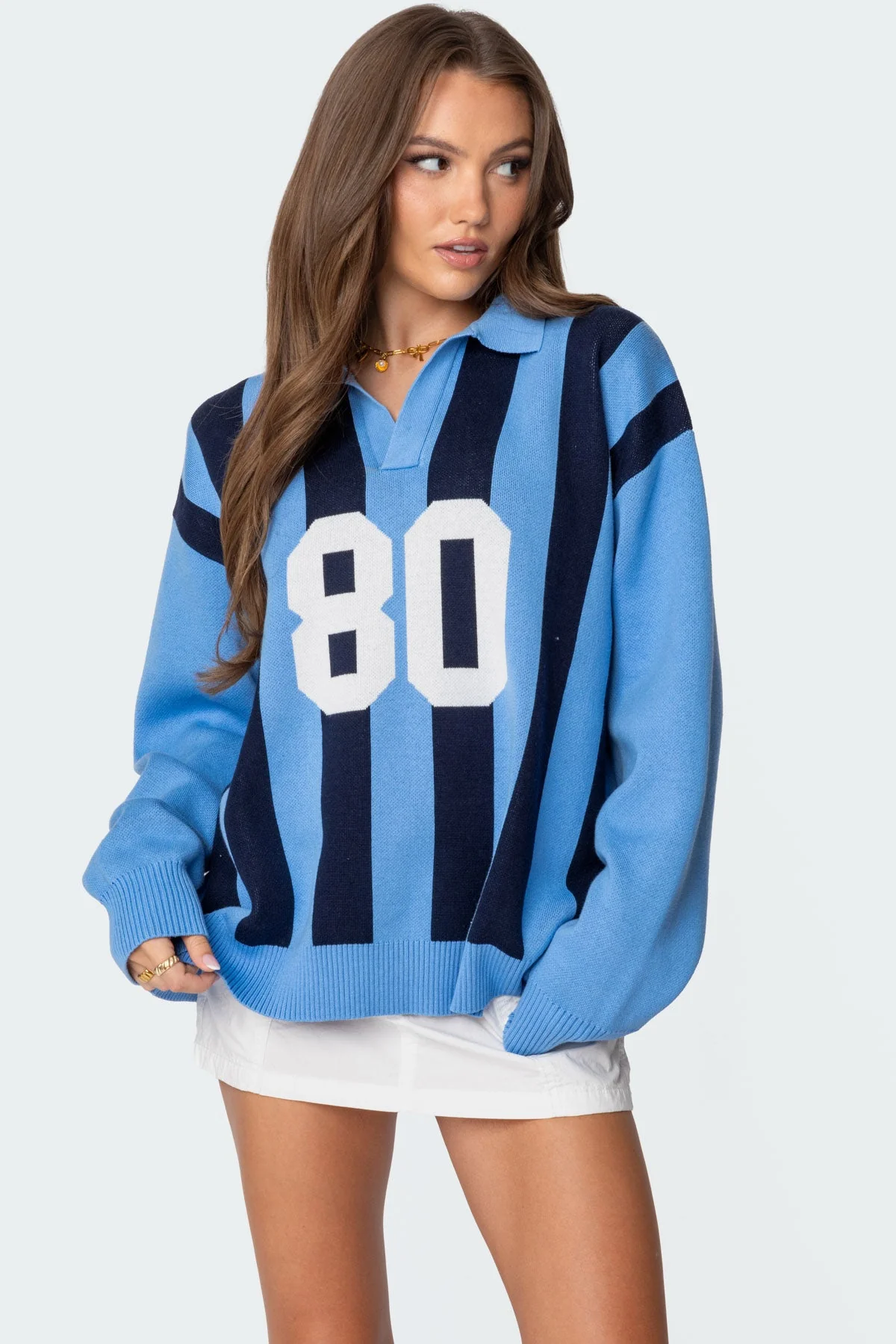 Blue and Navy Striped Oversized Knit Sweater
