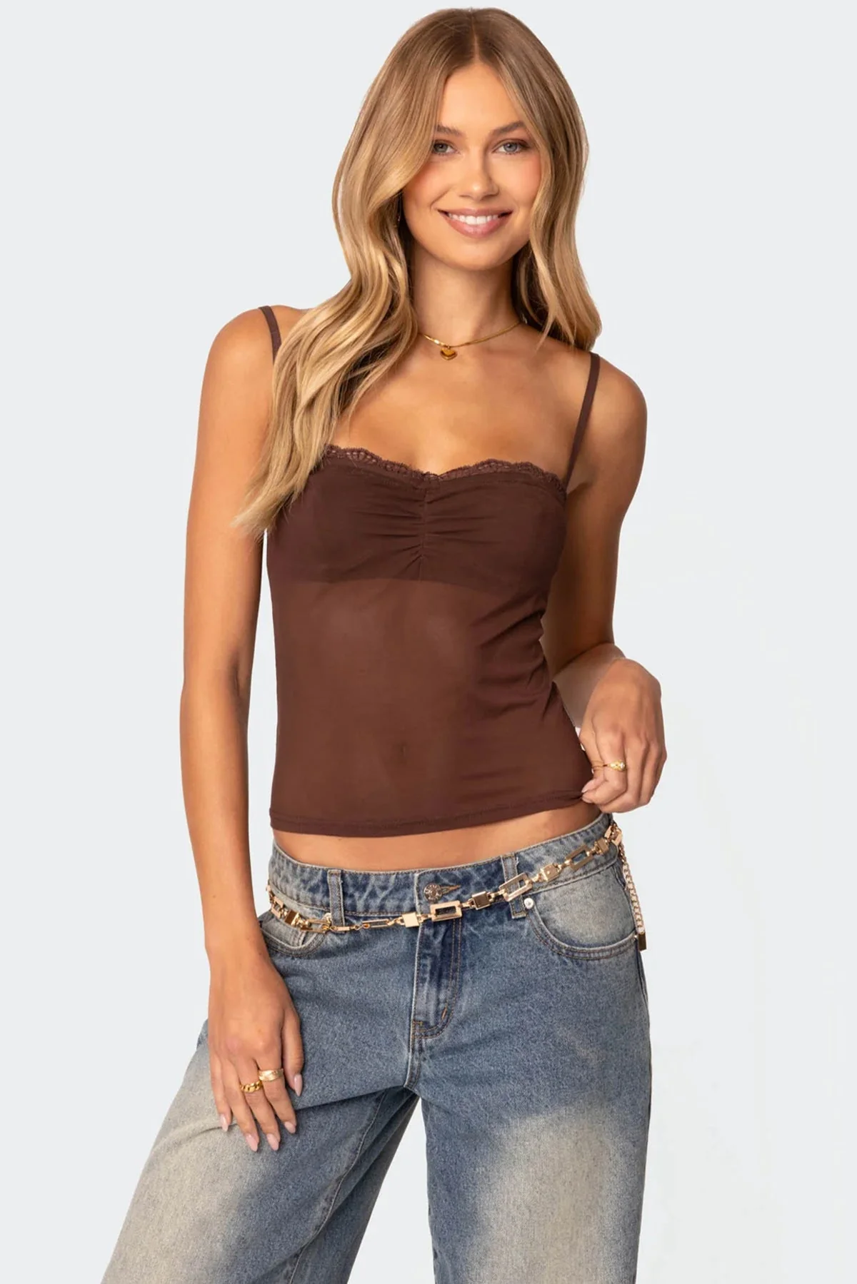 Brown Sheer Mesh Bra Top