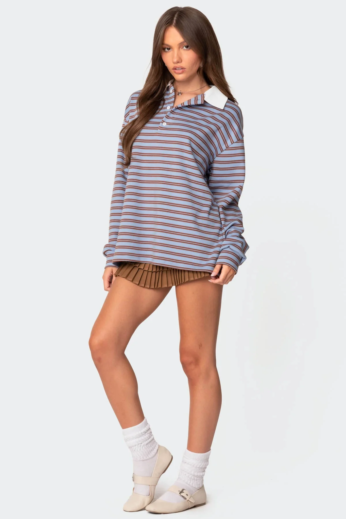 Blue Striped Oversized Collared Shirt