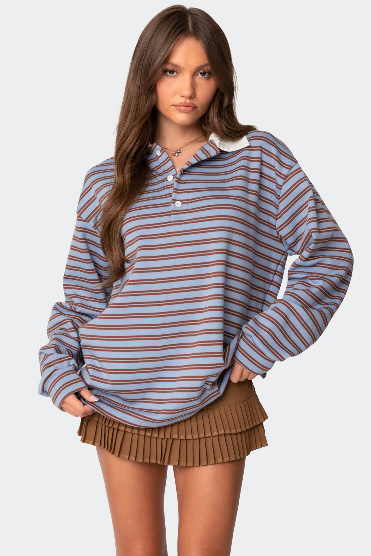 Blue Striped Oversized Collared Shirt