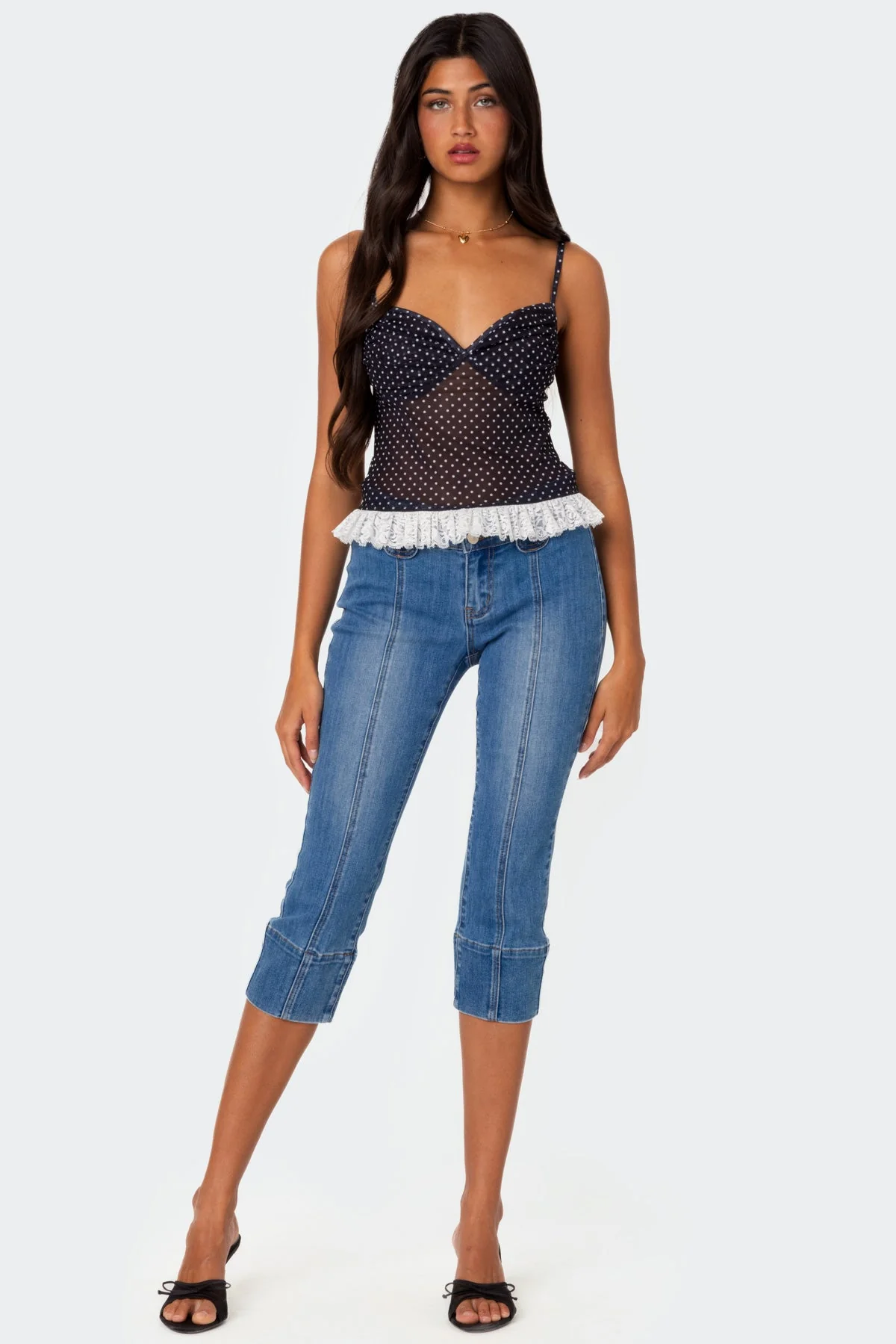 Polka Dot Mesh Cupped Sleeveless Top