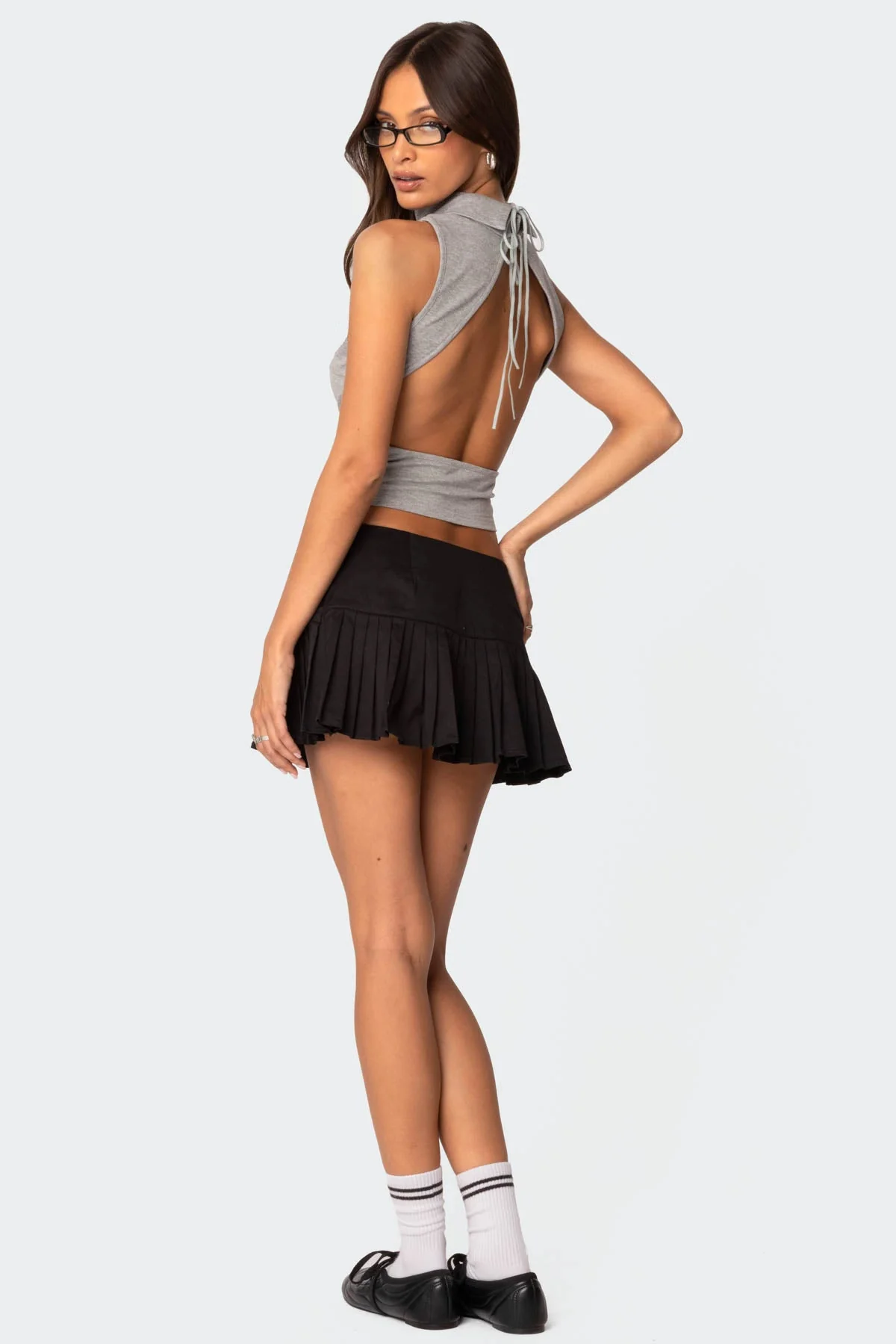 Gray Melange Open Back Top