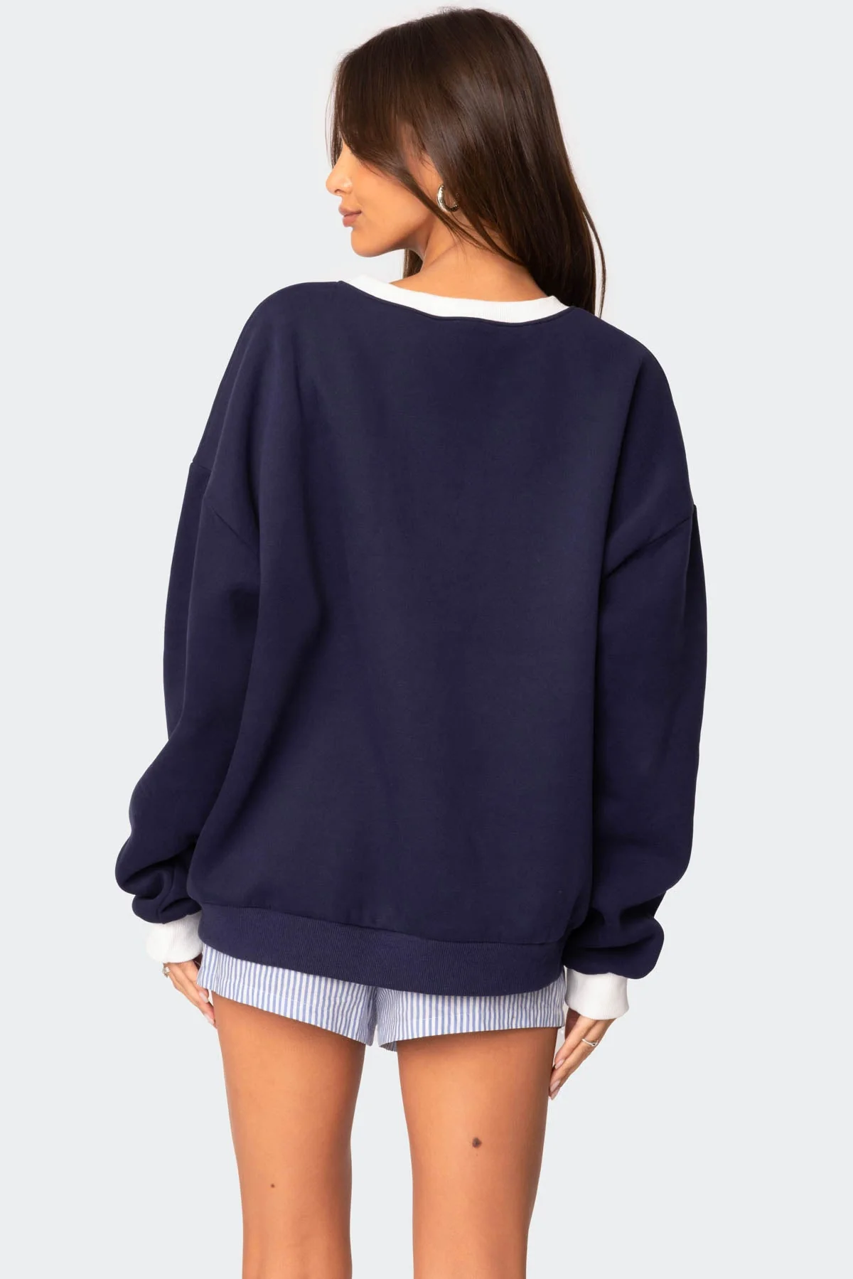 Navy Oversized Sweatshirt with Graphic Appliques
