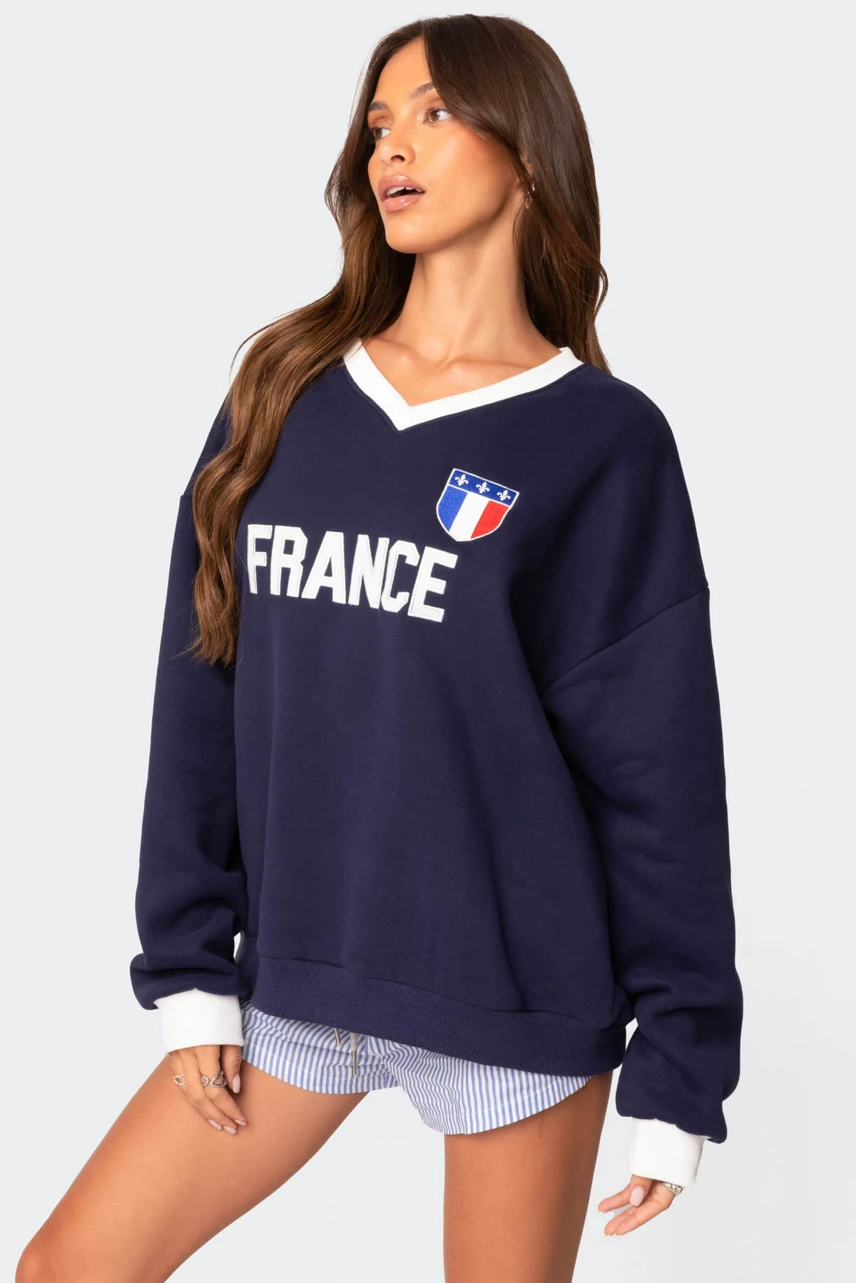 Navy Oversized Sweatshirt with Graphic Appliques