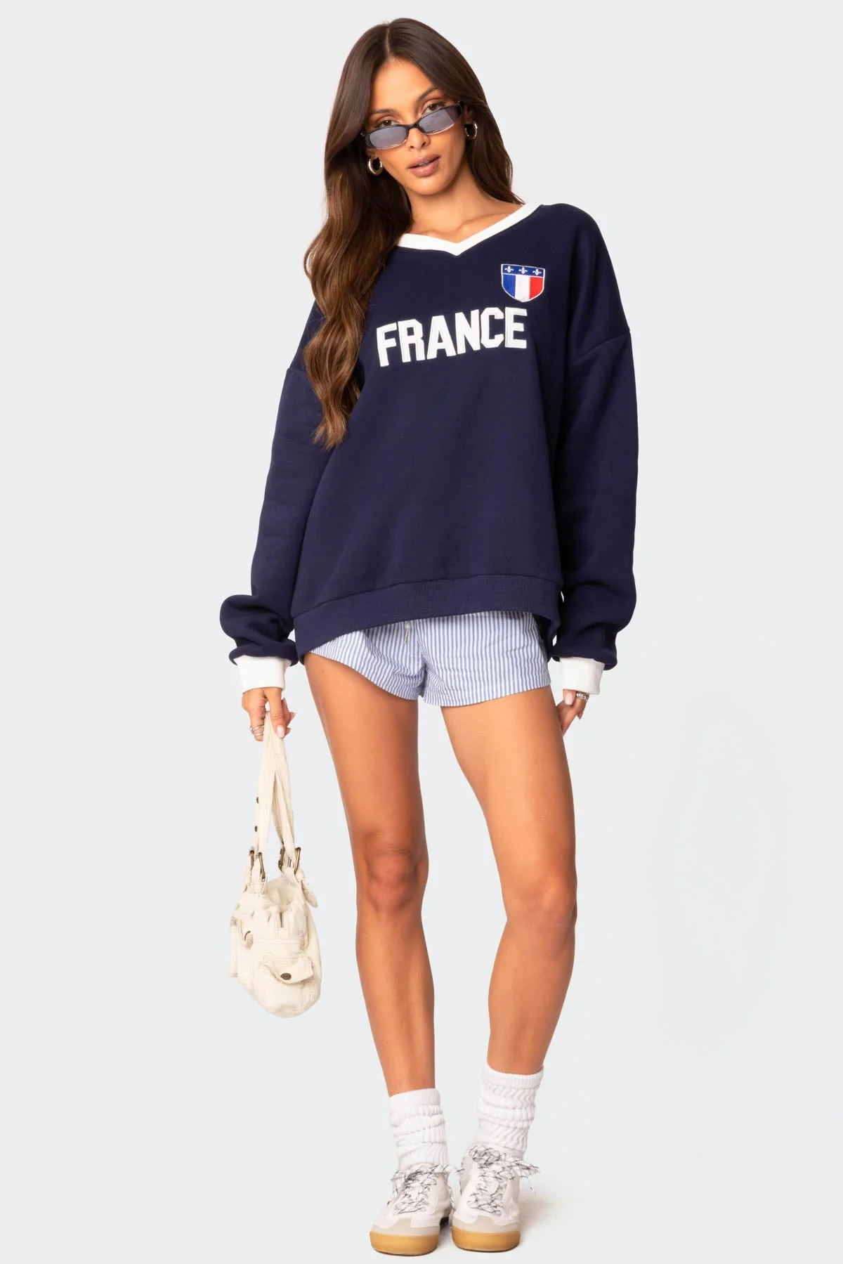 Navy Oversized Sweatshirt with Graphic Appliques