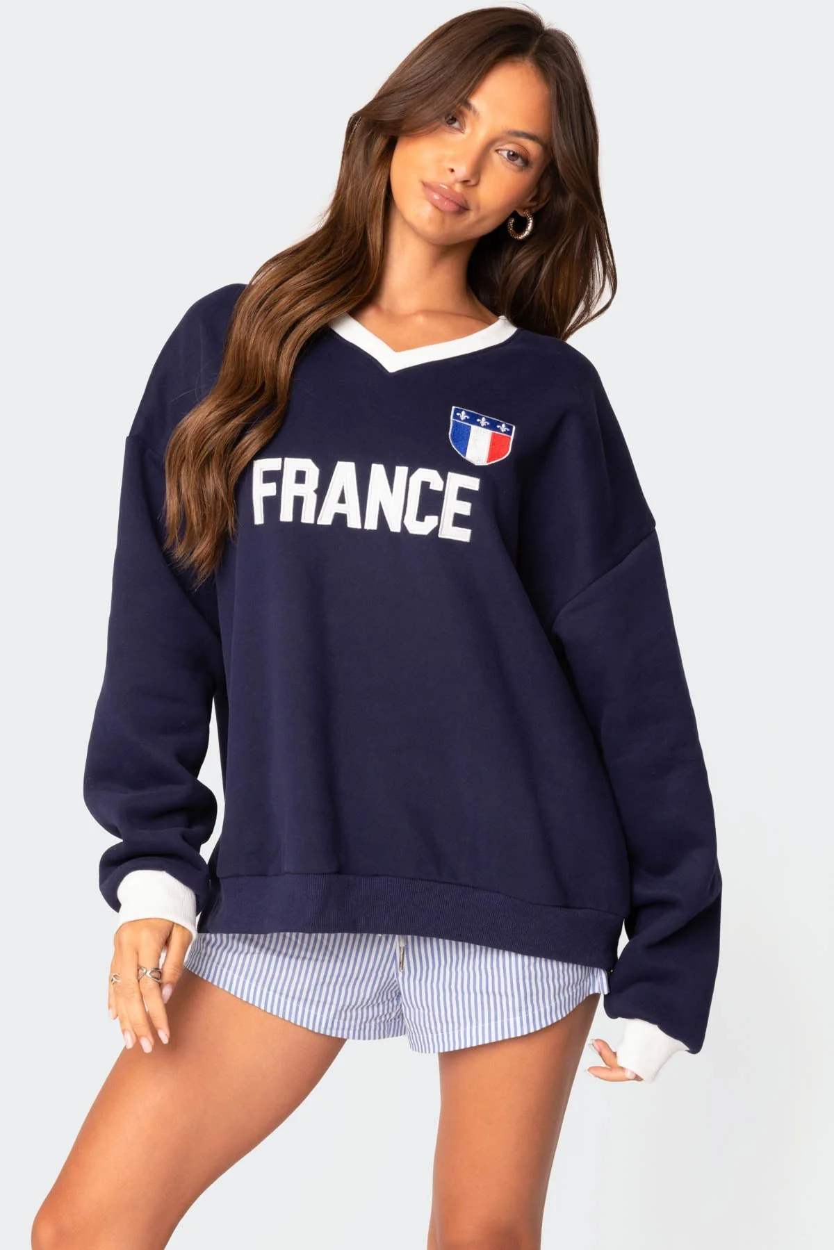Navy Oversized Sweatshirt with Graphic Appliques