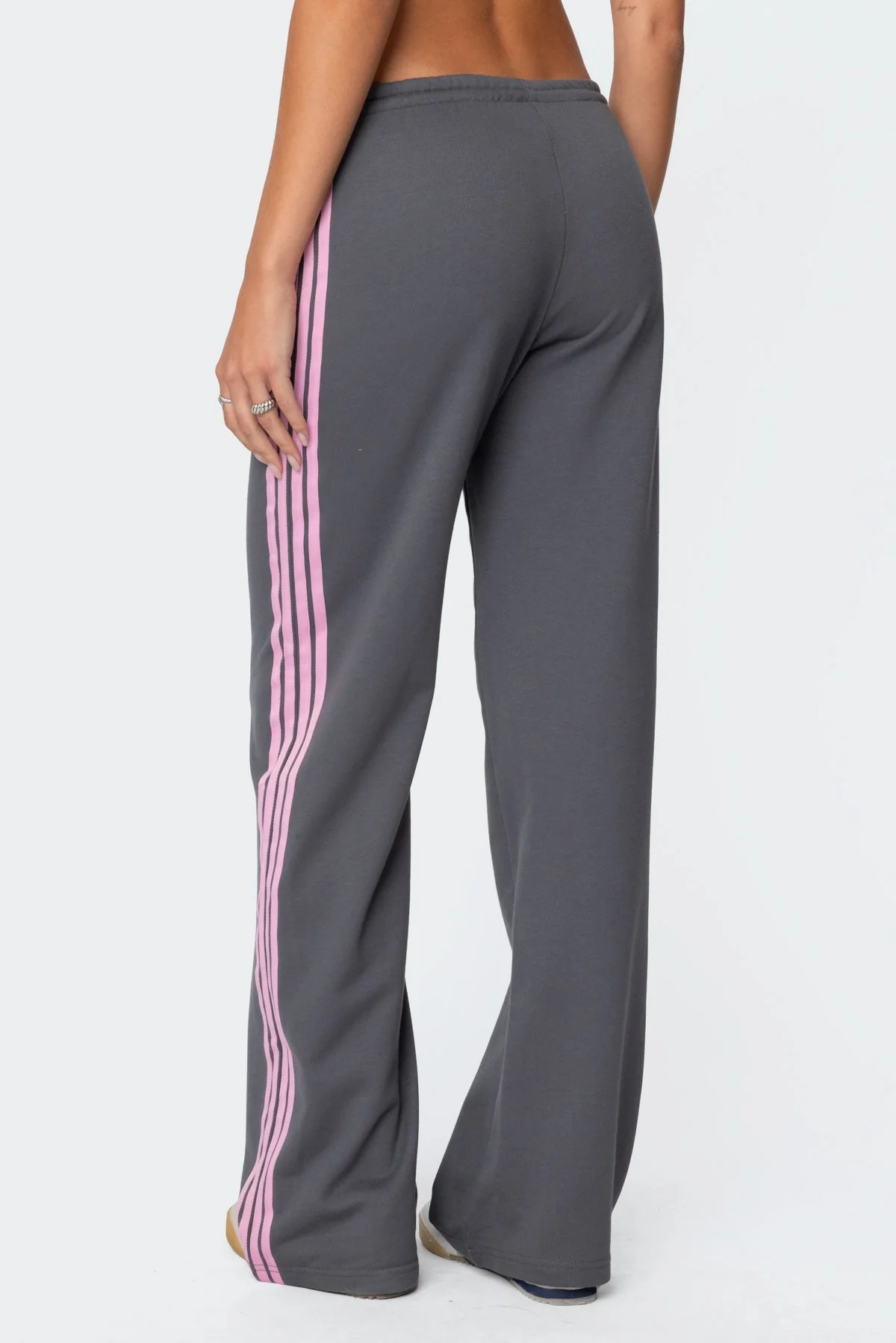 Gray Adjustable Tie Waist Sweatpants with Contrast Stripes