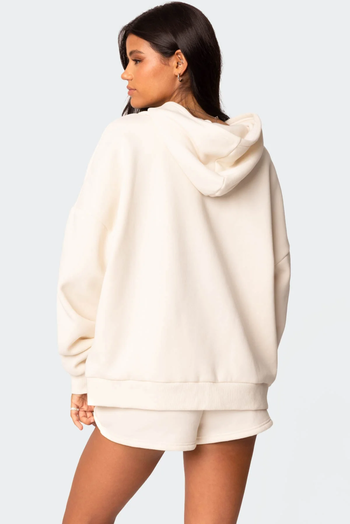 Cherry Blossom Graphic Hoodie Set Cream Polyester Cotton