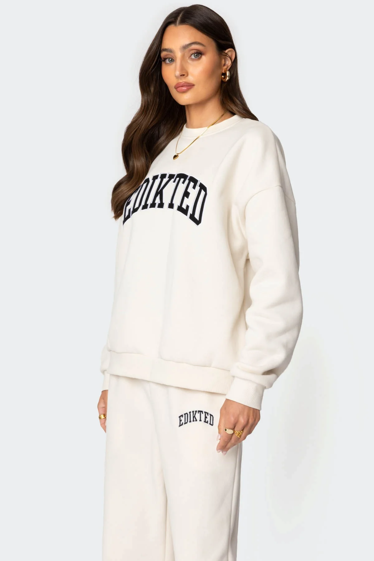 Cream Oversized Graphic Text Sweatshirt