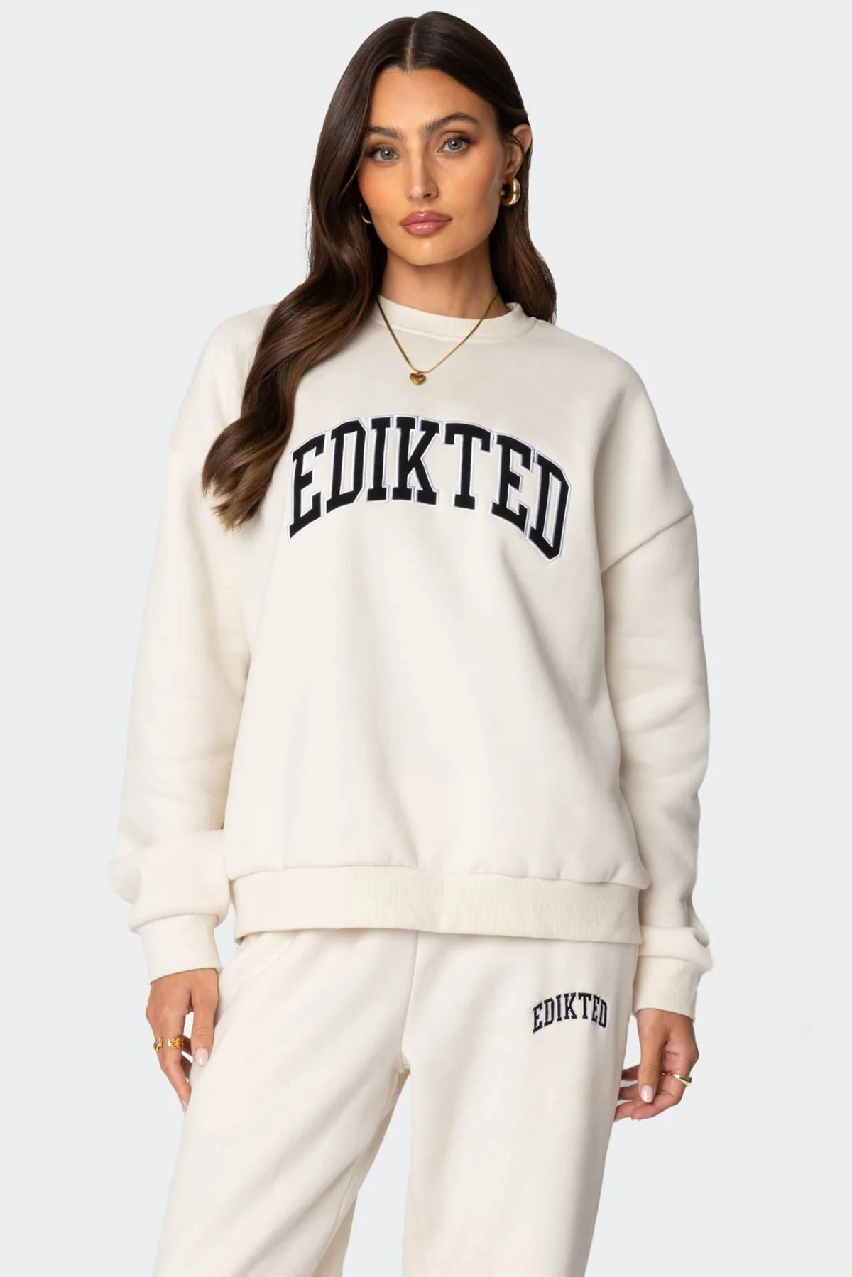 Cream Oversized Graphic Text Sweatshirt