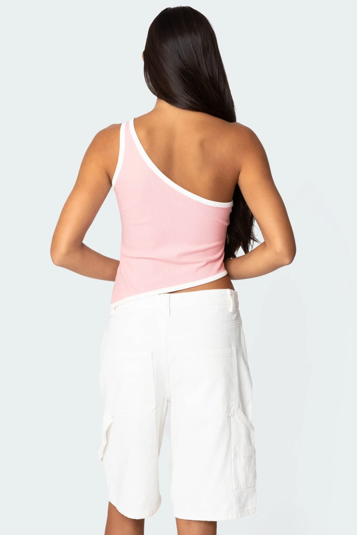 Pink Asymmetric Hem Top for Women Stylish One-Shoulder Design