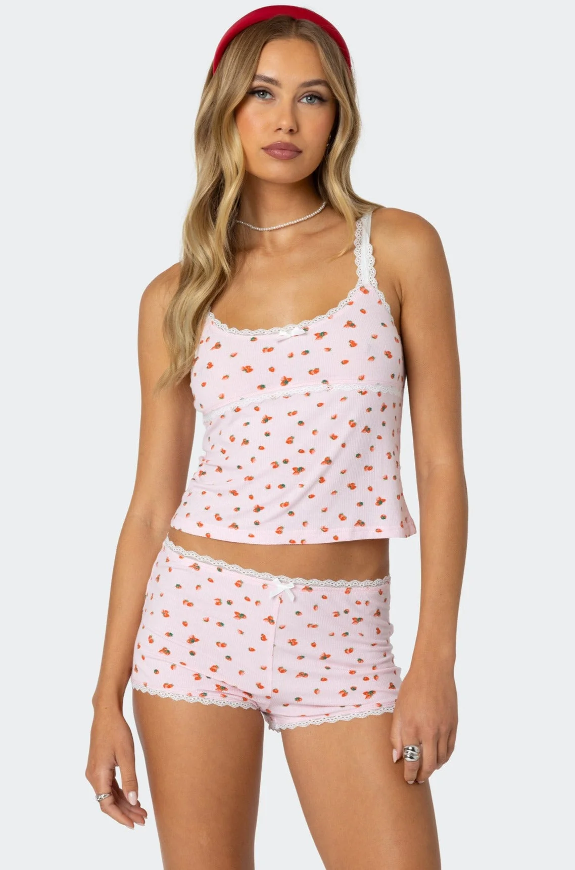 Pink Strawberry Print Tank Top