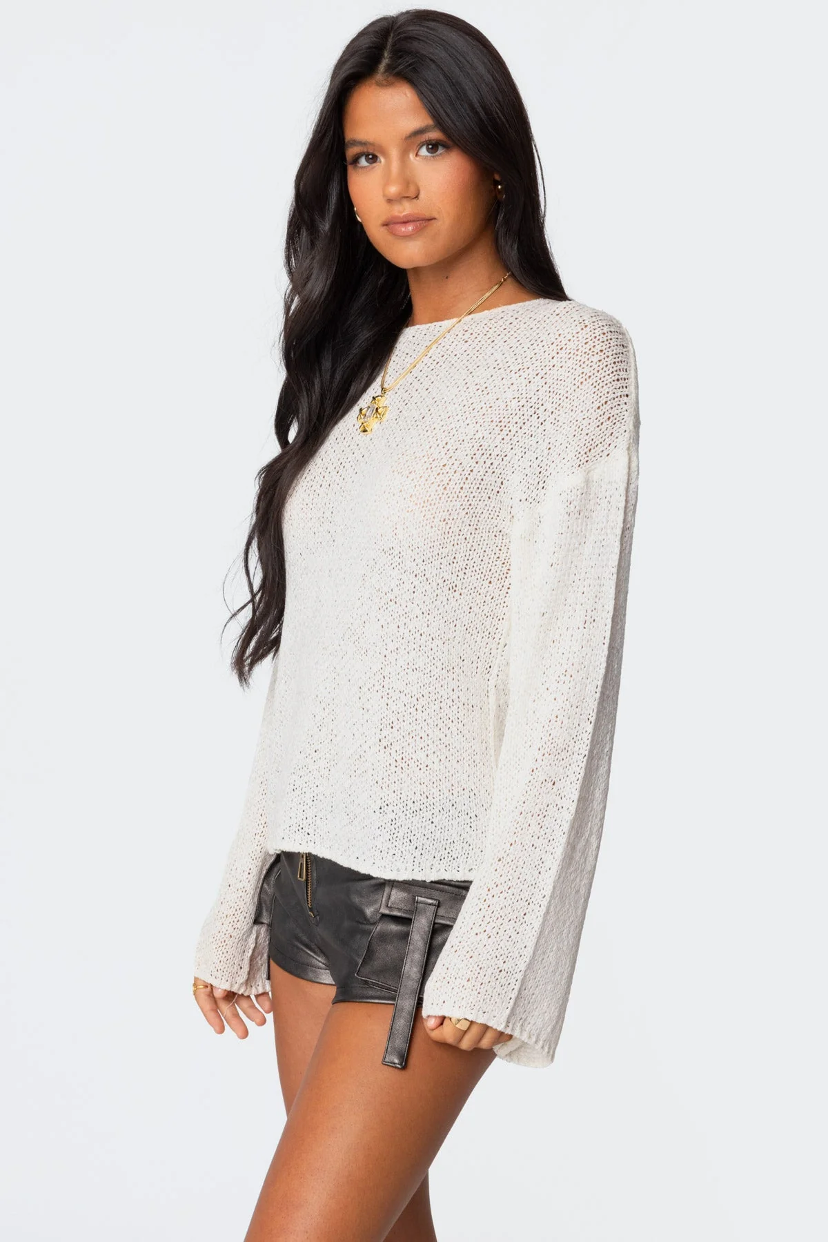 White Drop Shoulder Knit Sweater