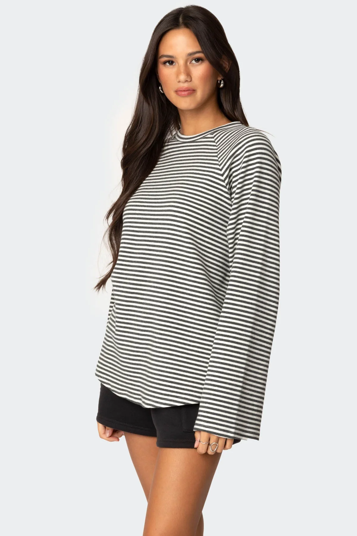 Gray Melange Oversized Bell Sleeve T-Shirt
