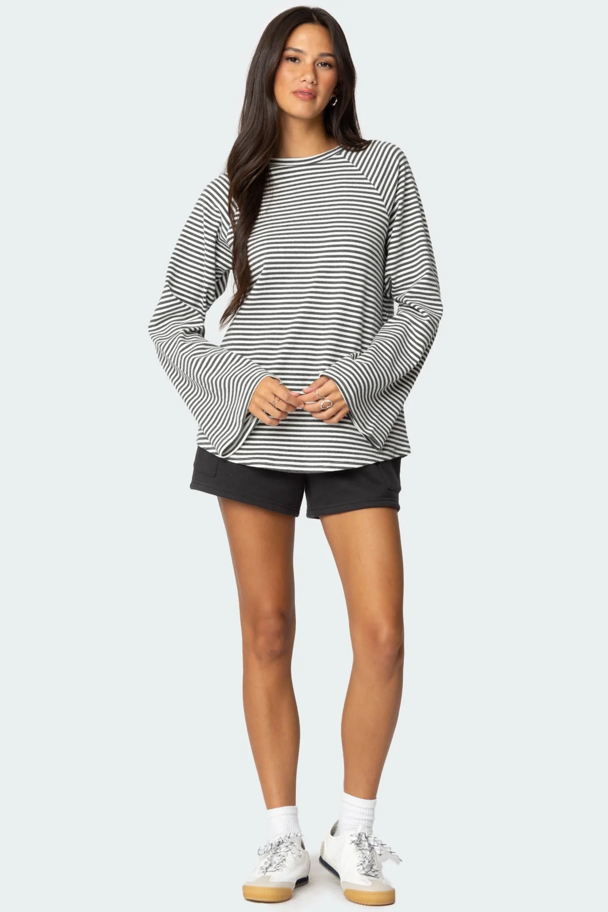 Gray Melange Oversized Bell Sleeve T-Shirt