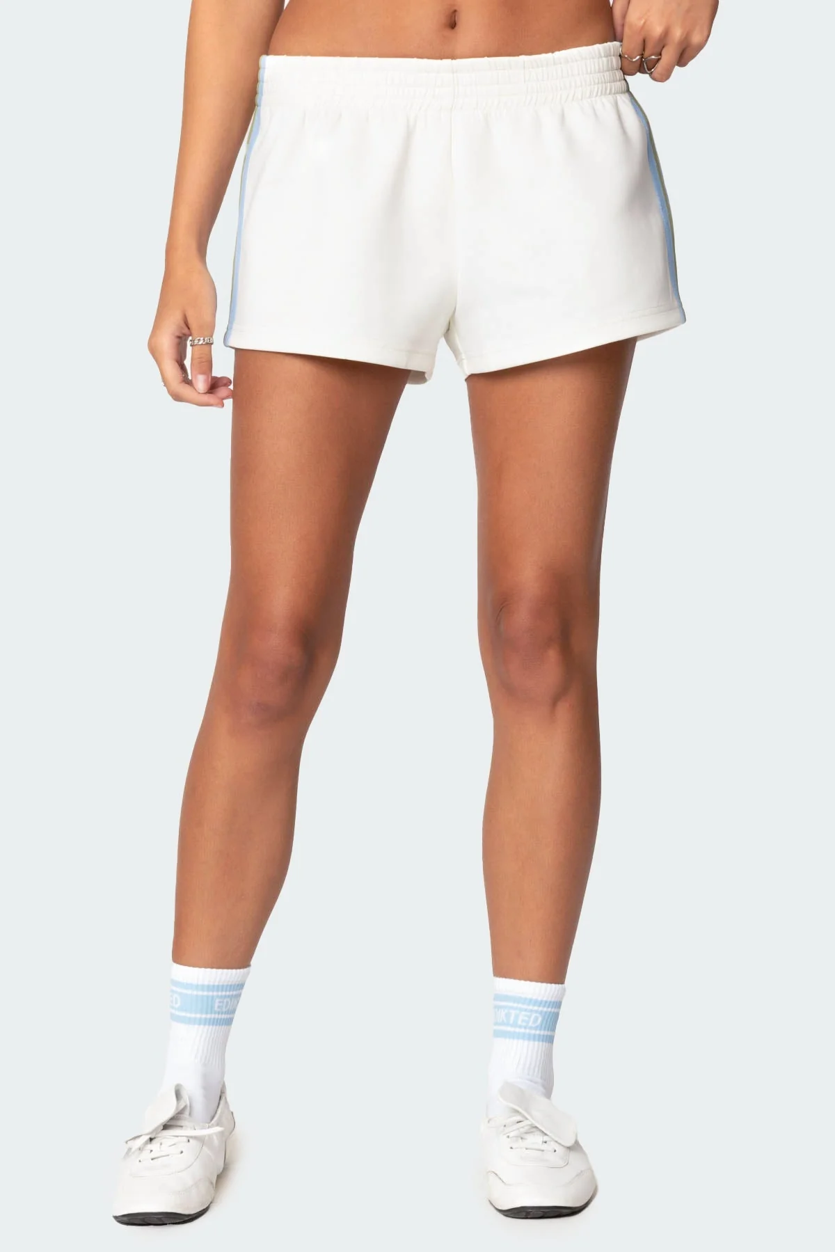 Cream Side Stripe Shorts for Women