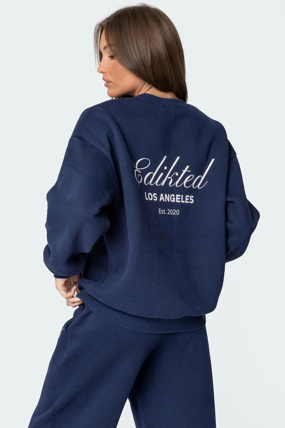 Navy Crewneck Sweatshirt Set - Trendy Graphic Design