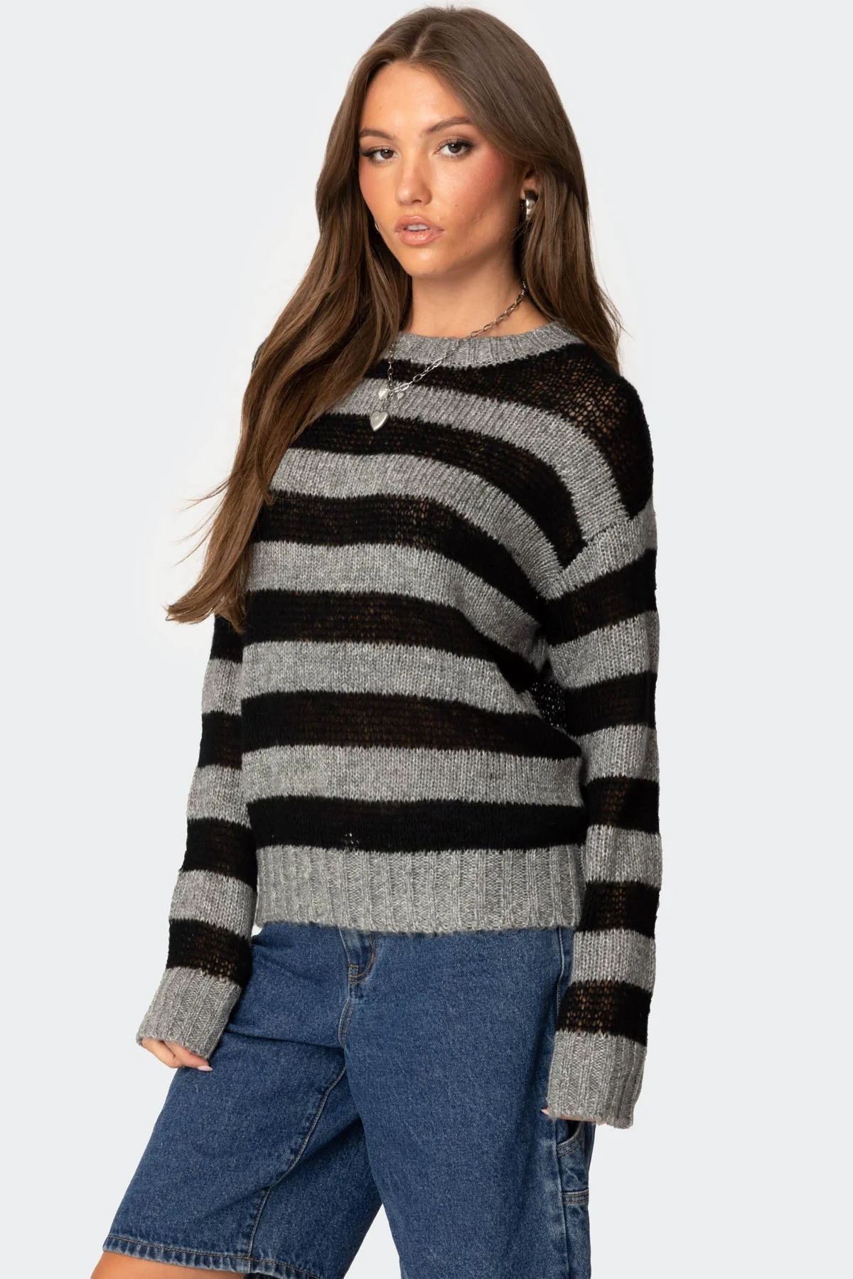 Striped Knit Sweater in Light Black