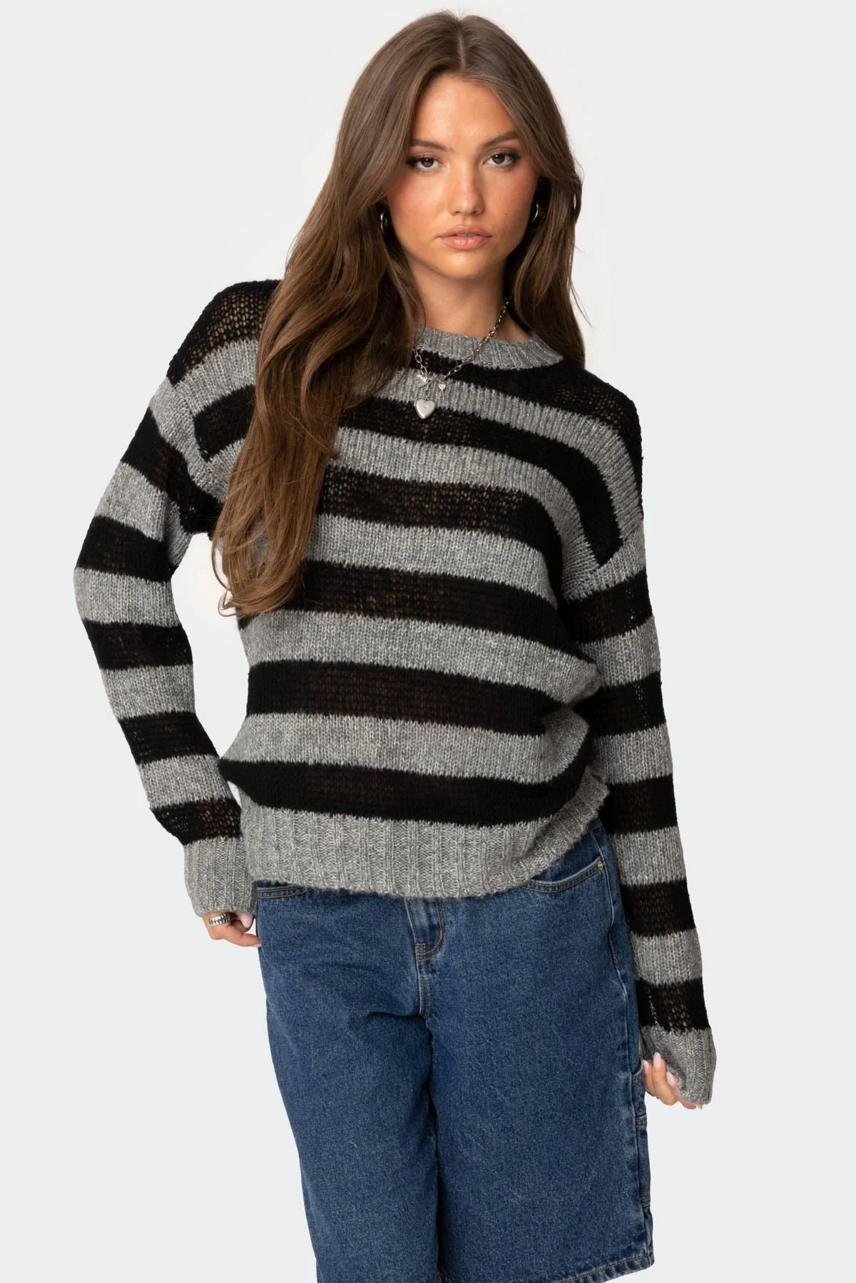 Striped Knit Sweater in Light Black