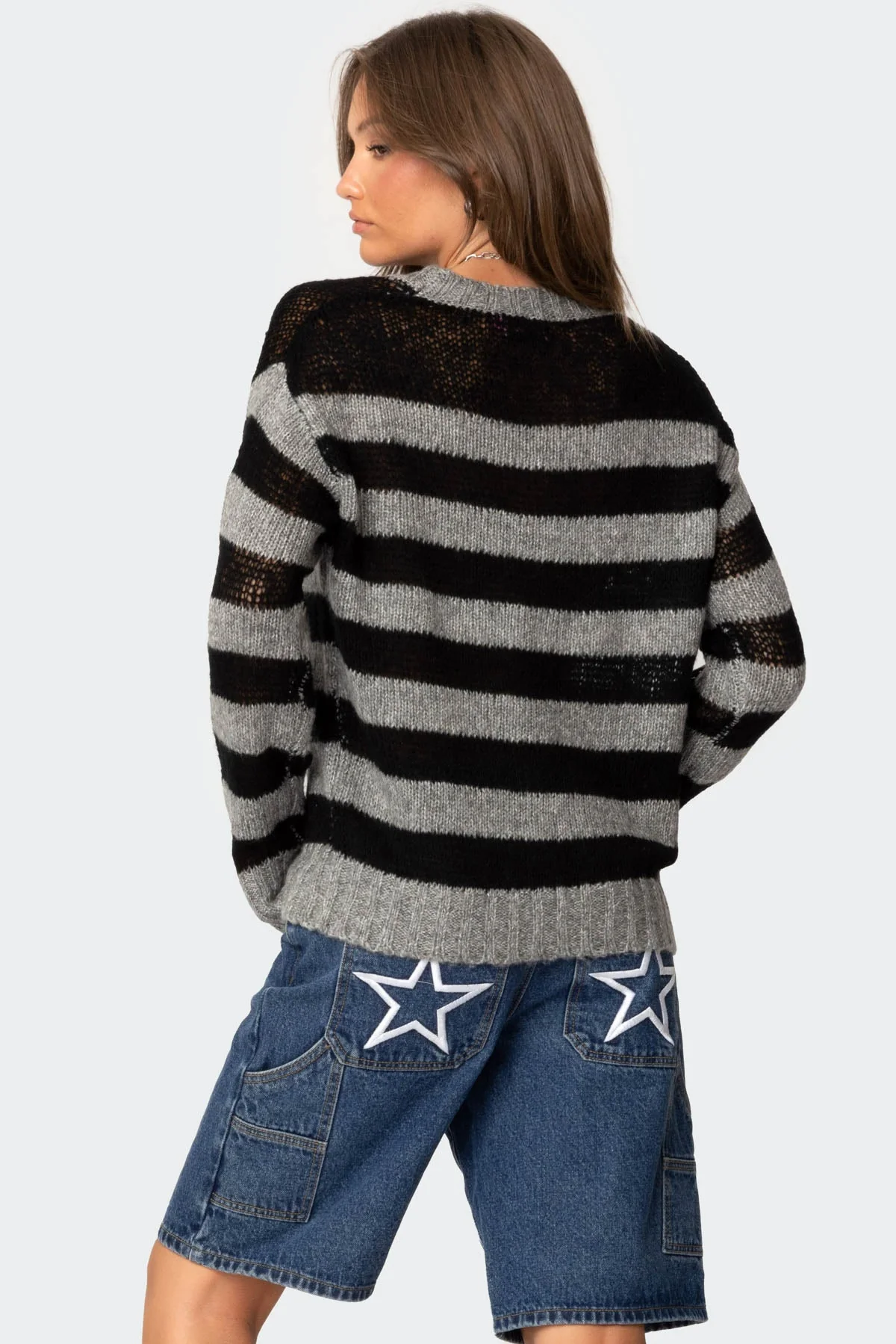 Striped Knit Sweater in Light Black