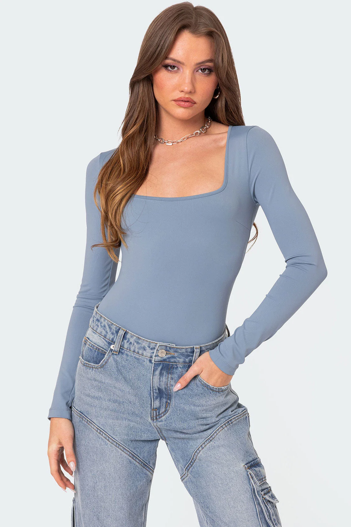 Joanna Light Blue Square Neck Bodysuit XS XL L Sizes