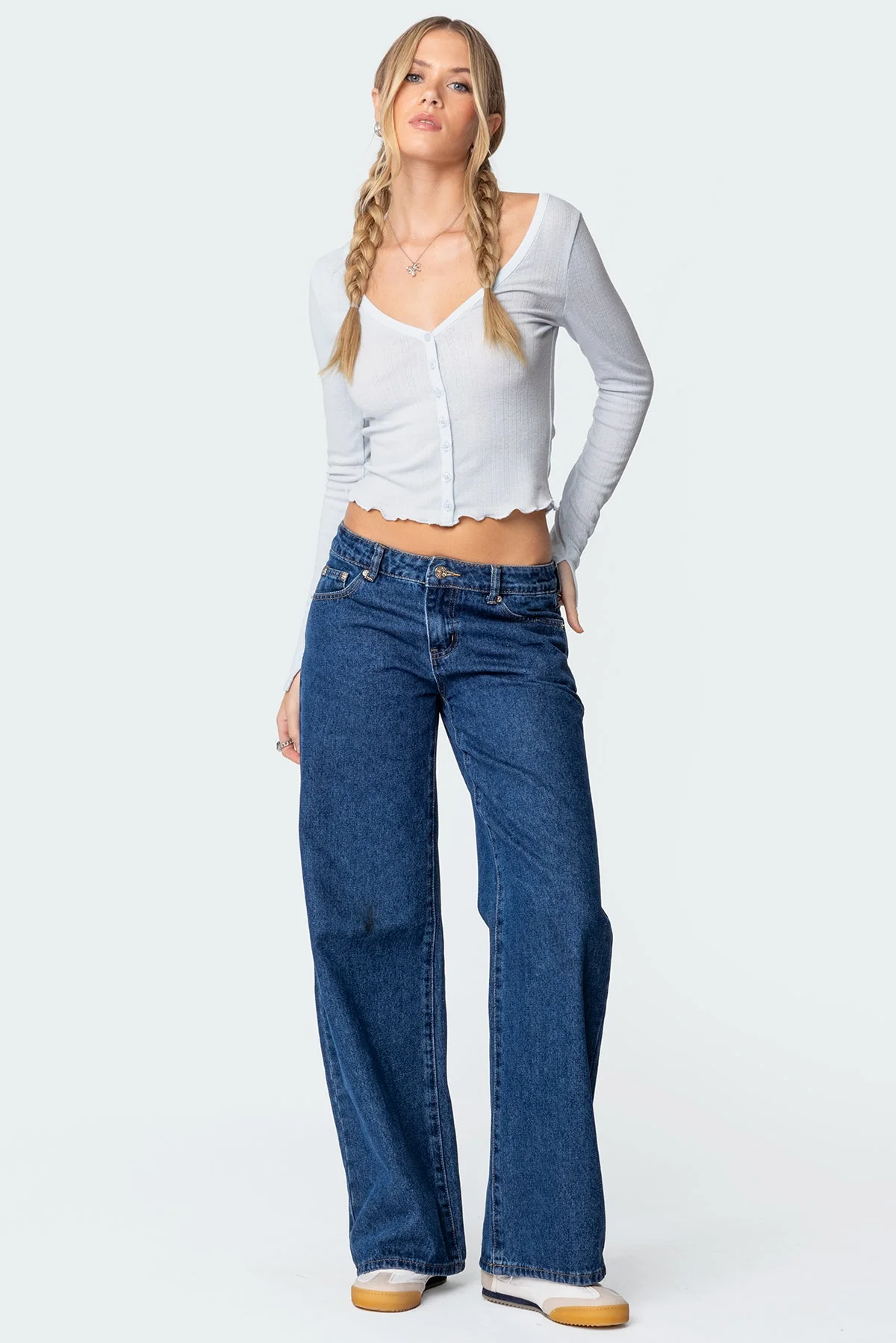 Light Blue Pointelle Long Sleeve Top