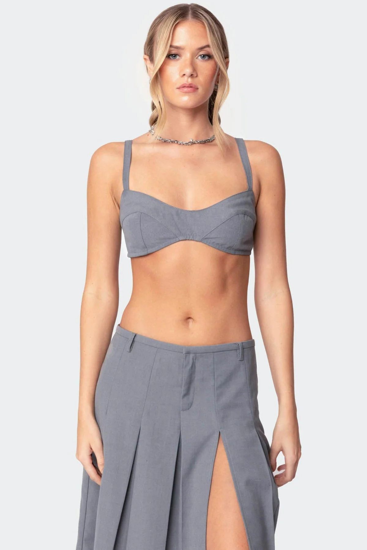 Gray Tailored Bralette Crop Top