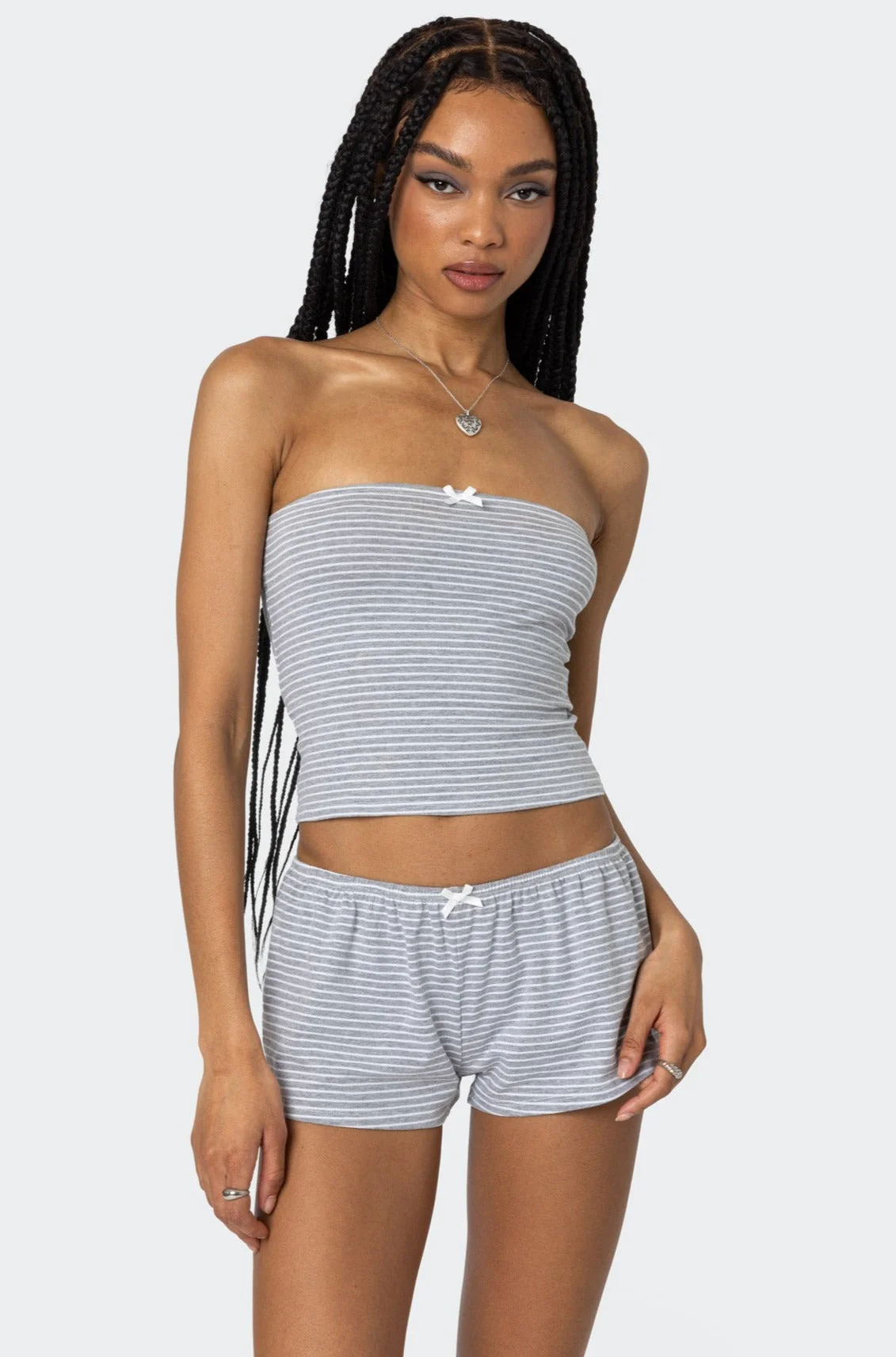 Striped Cotton Spandex Tube Top in Gray and White - Sleepwear Essential