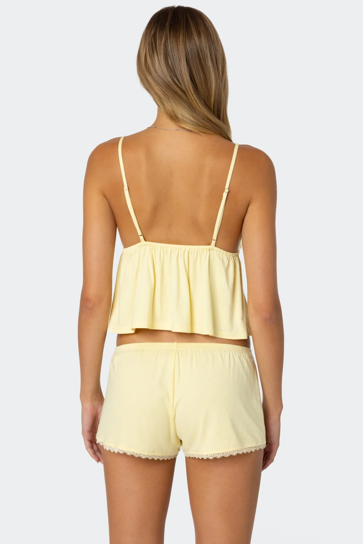 Lace Trim Babydoll Tank Top in Yellow