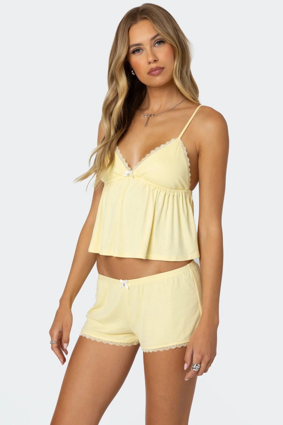 Lace Trim Babydoll Tank Top in Yellow
