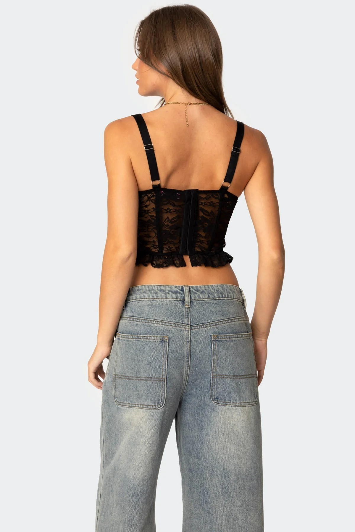 Sheer Lace Corset with Ruffled Hem