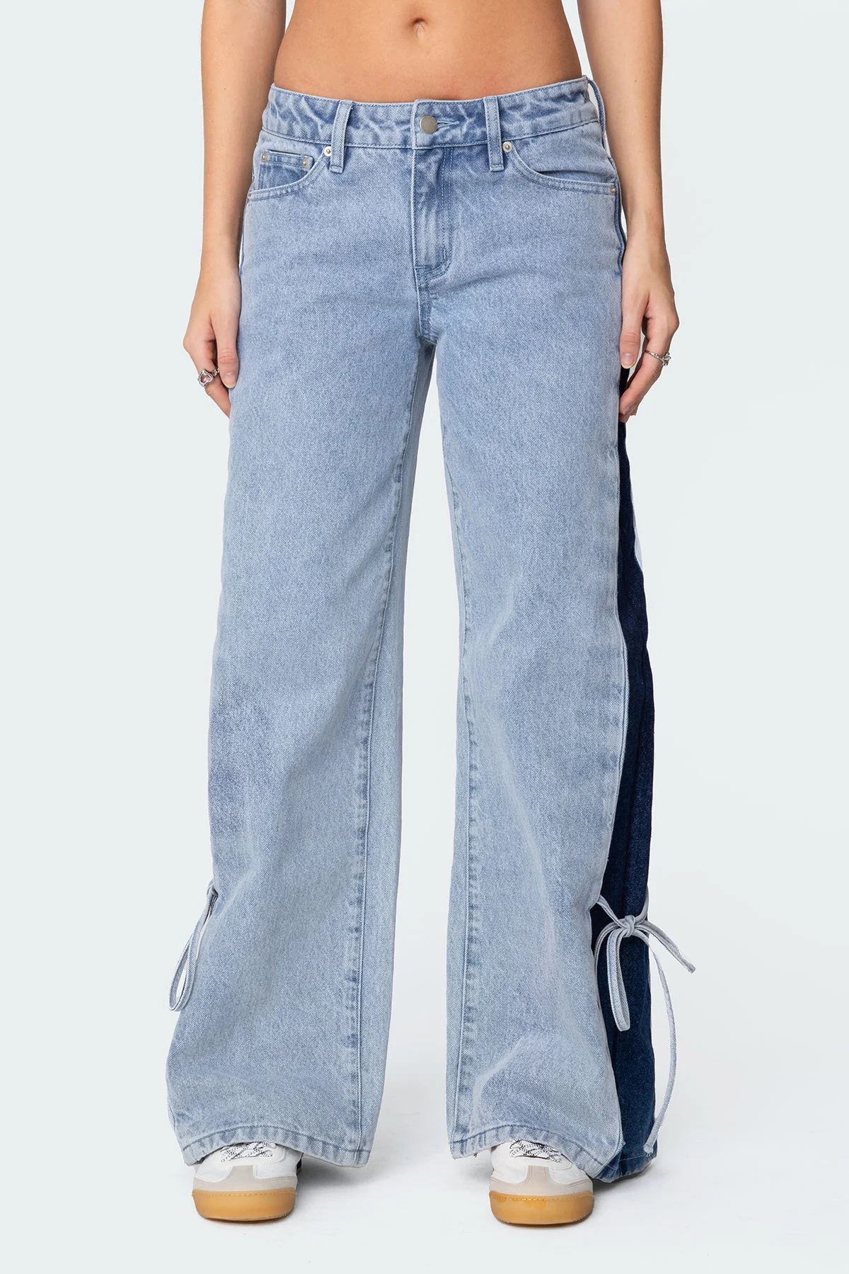 Blue Washed Denim Wide Leg Jeans