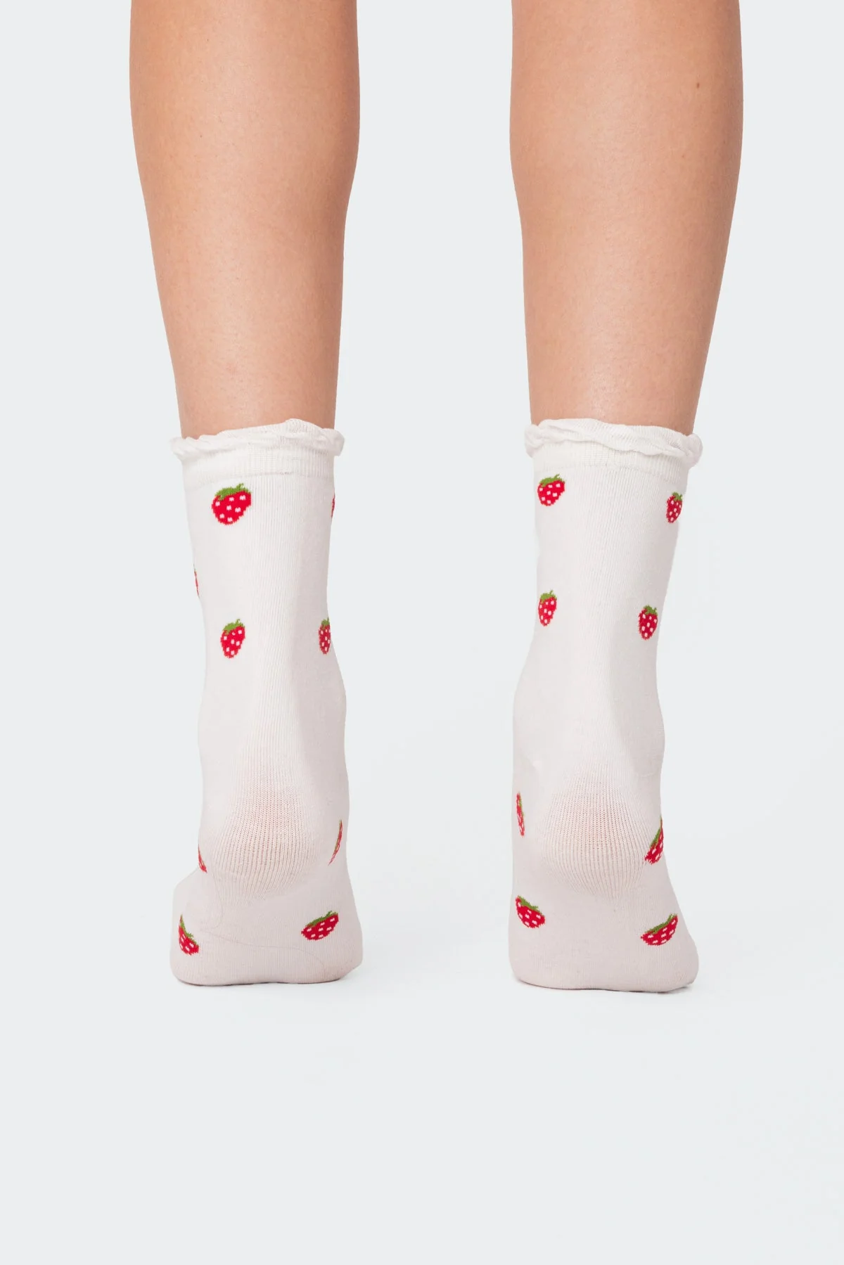 Frilly Strawberry Print Cotton Socks - White