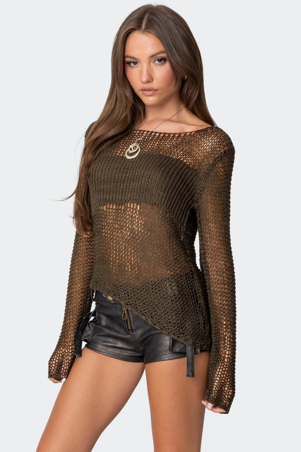 Olive Asymmetric Knit Sweater