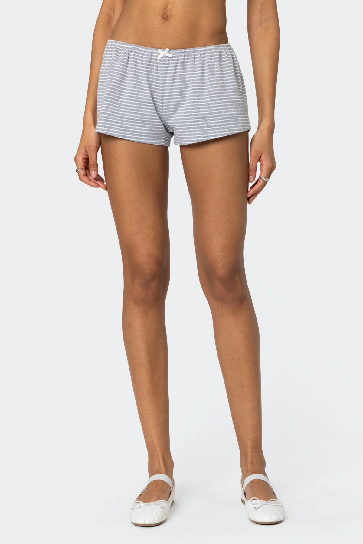 Striped Cotton Sleepwear Shorts - Gray and White