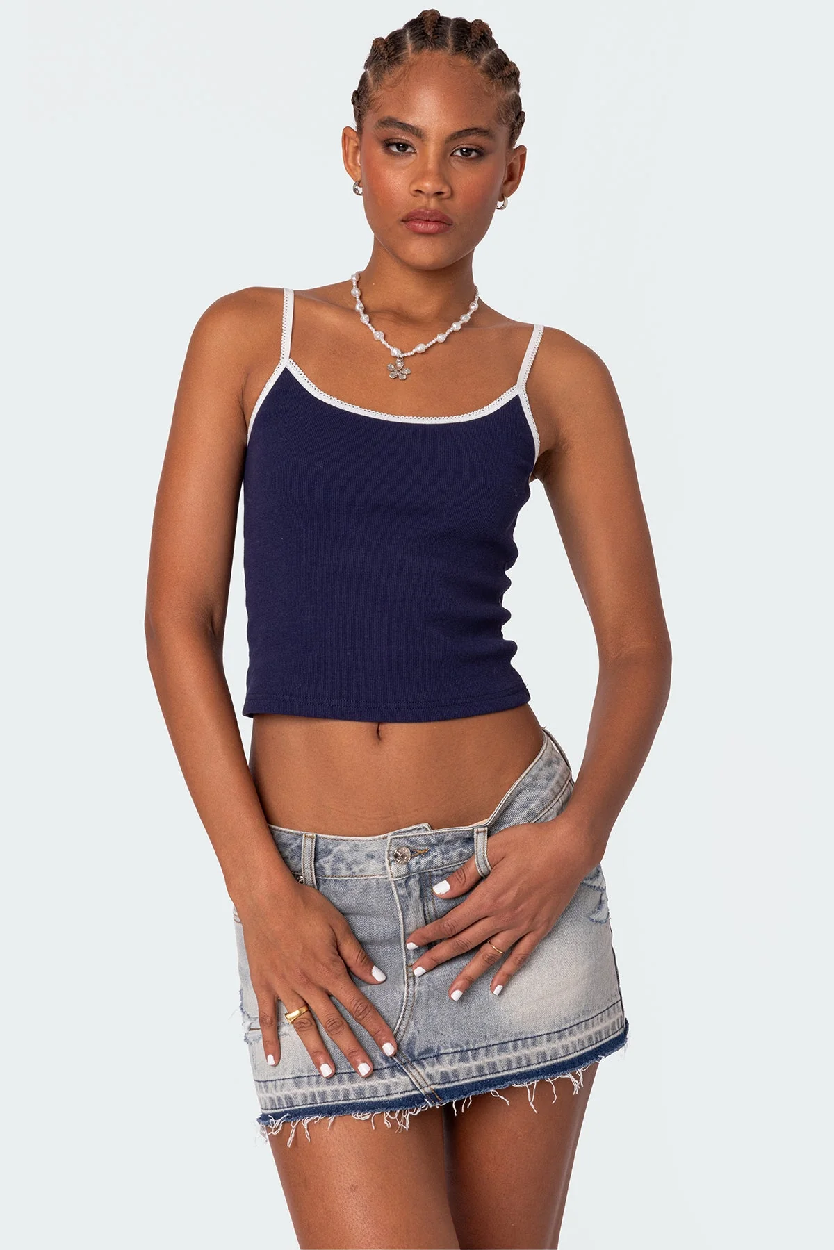 Ribbed Navy Tank Top for Women
