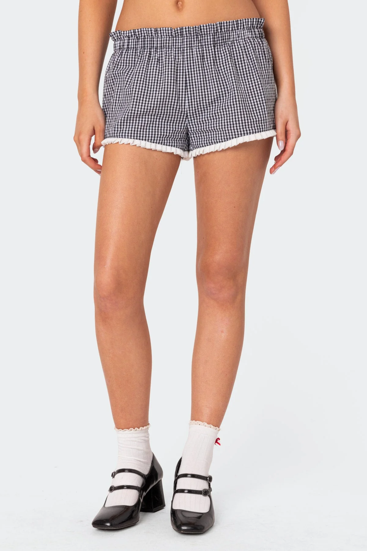 Gingham High-Waist Shorts in Black and White