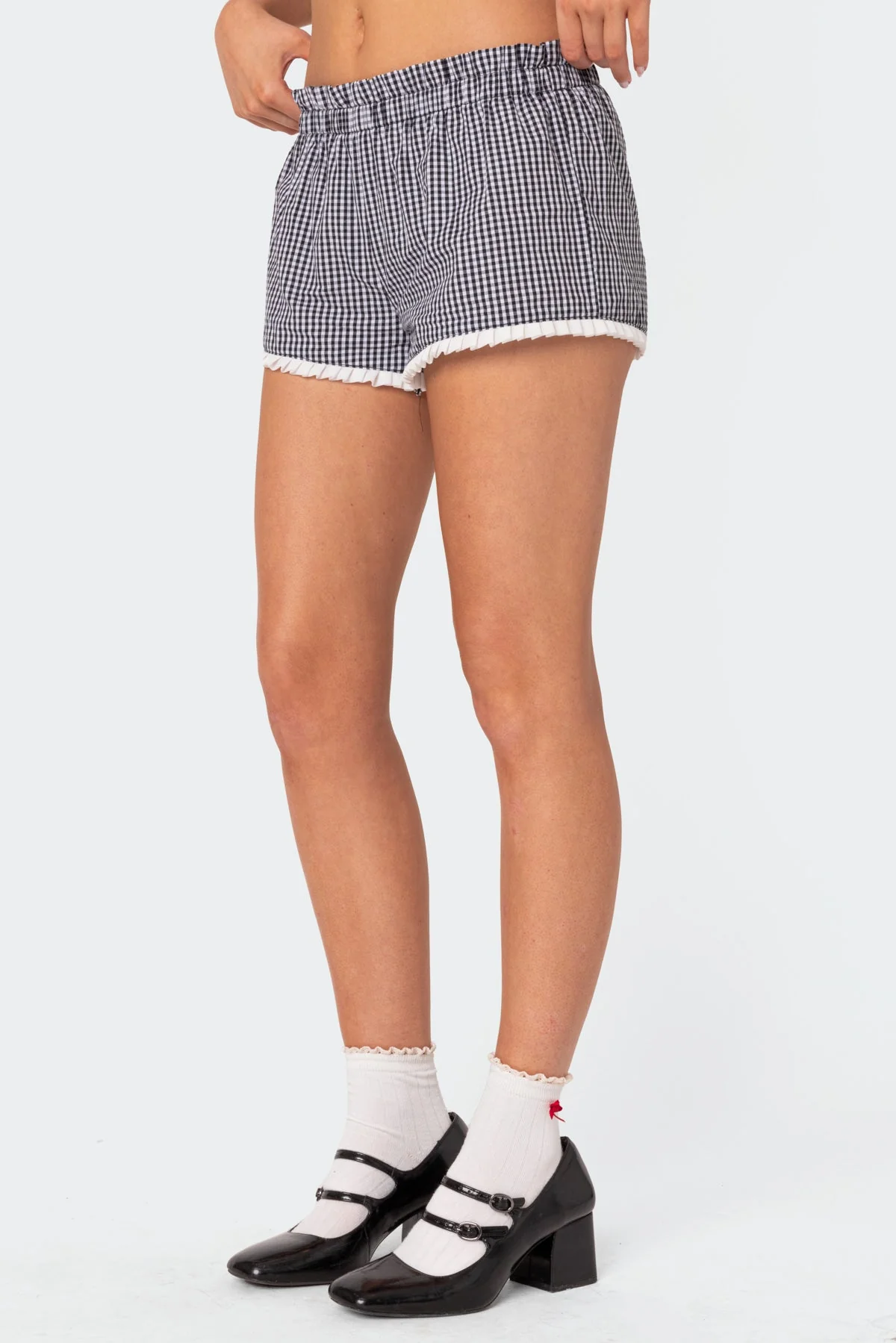 Gingham High-Waist Shorts in Black and White