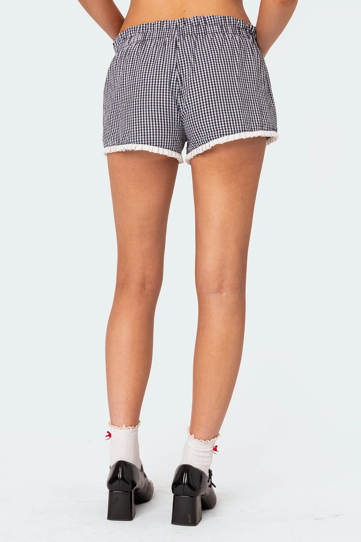Gingham High-Waist Shorts in Black and White