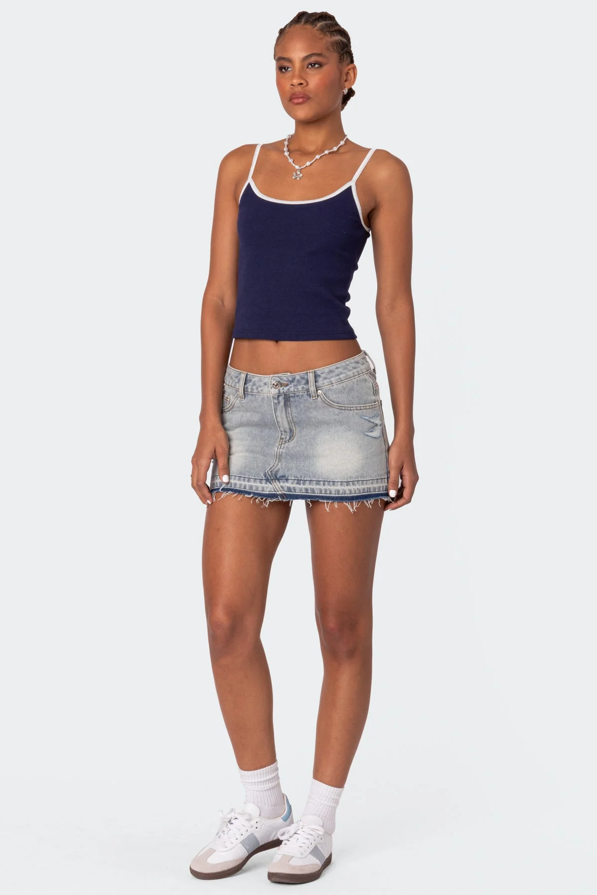 Distressed Denim Mini Skirt Blue Womens Casual