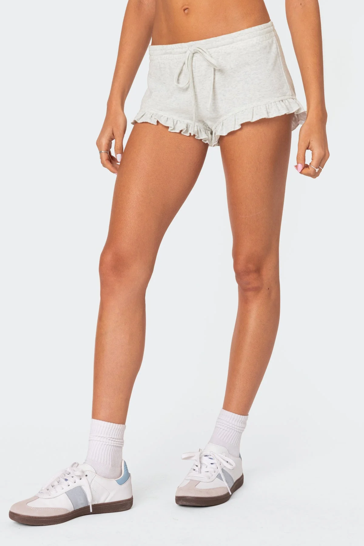 Ruffled Gray Melange Micro Shorts