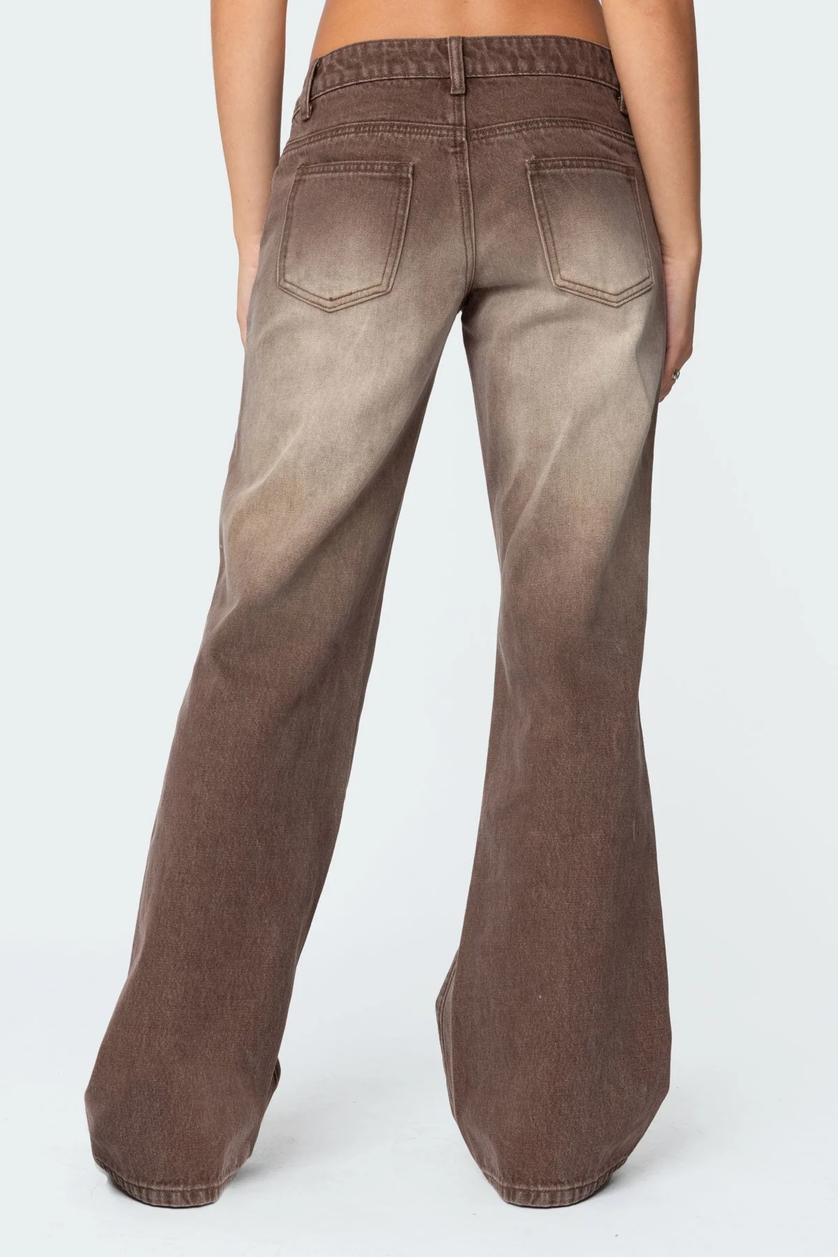 Brown Washed Low Rise Jeans Women Straight Leg Fit