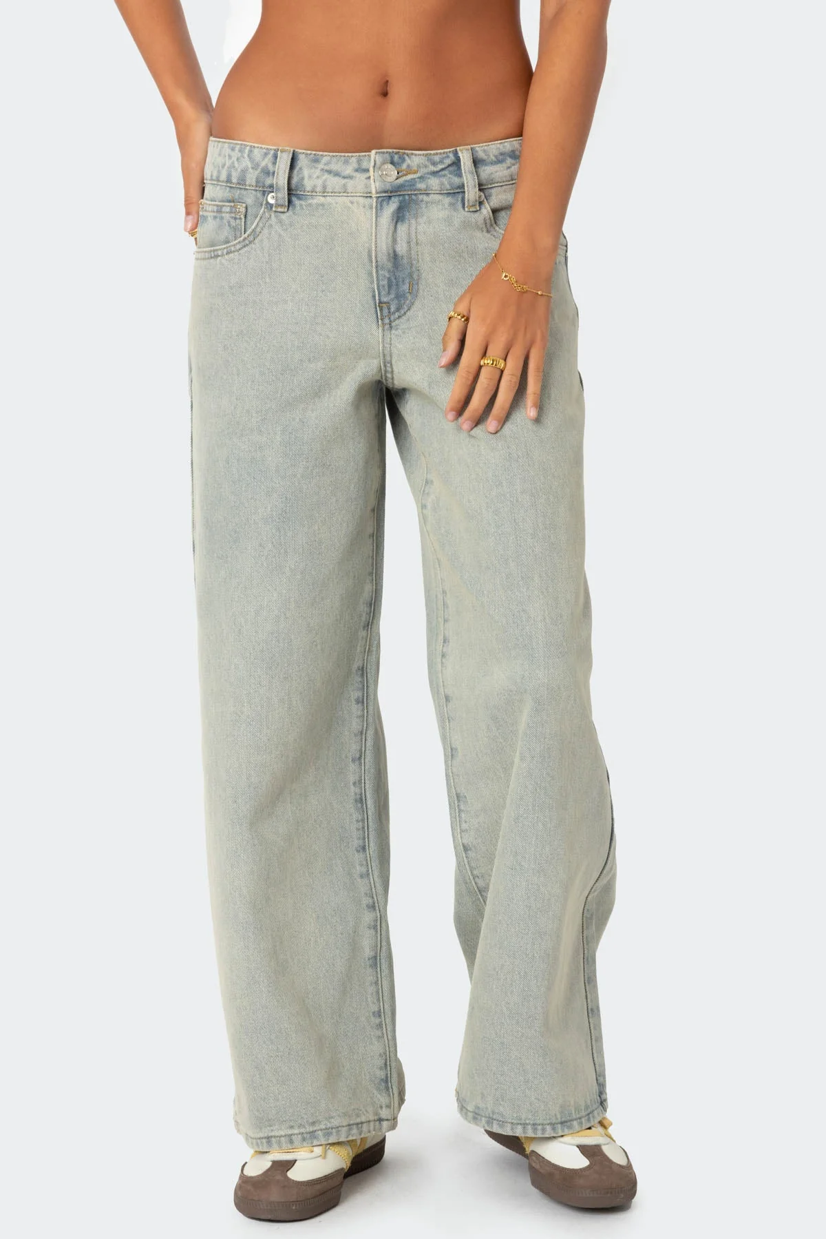 Petite Acid Wash Denim Jeans, Low Rise Blue Pants