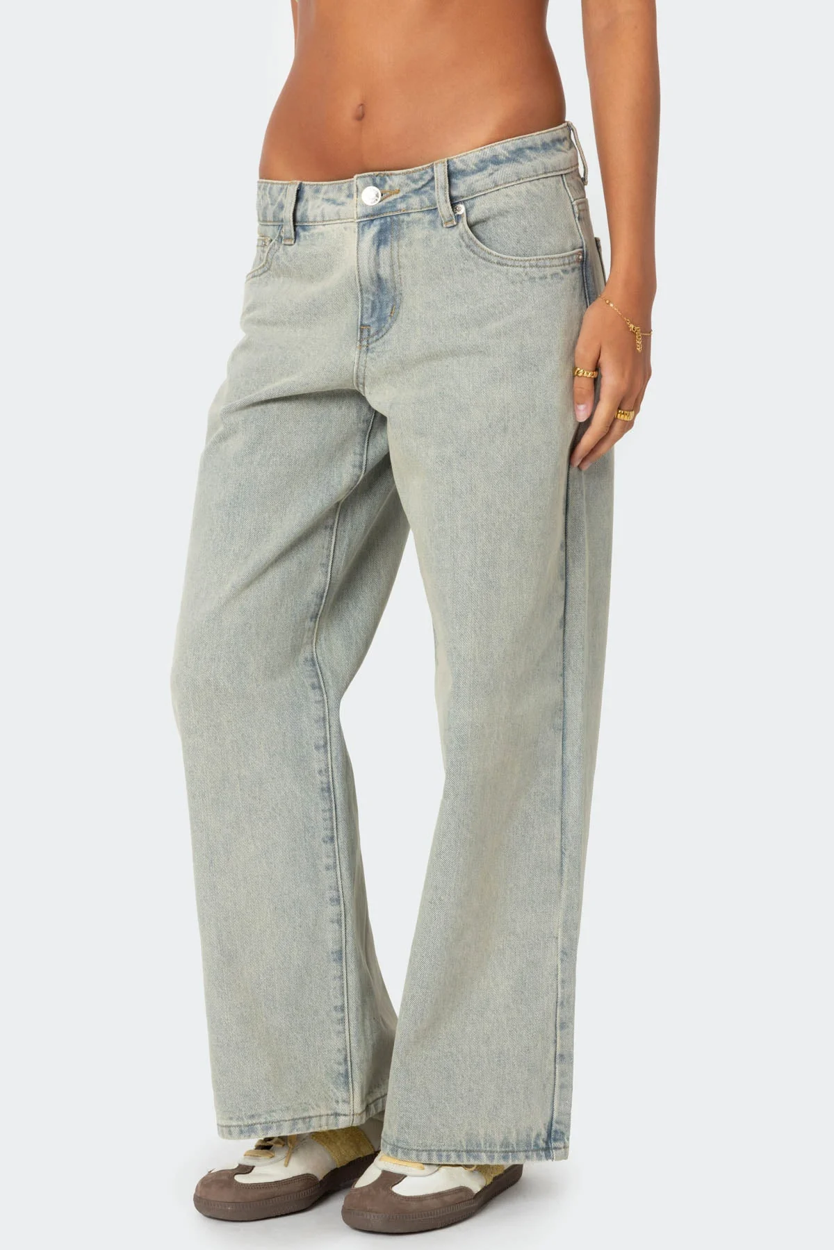 Petite Acid Wash Denim Jeans, Low Rise Blue Pants