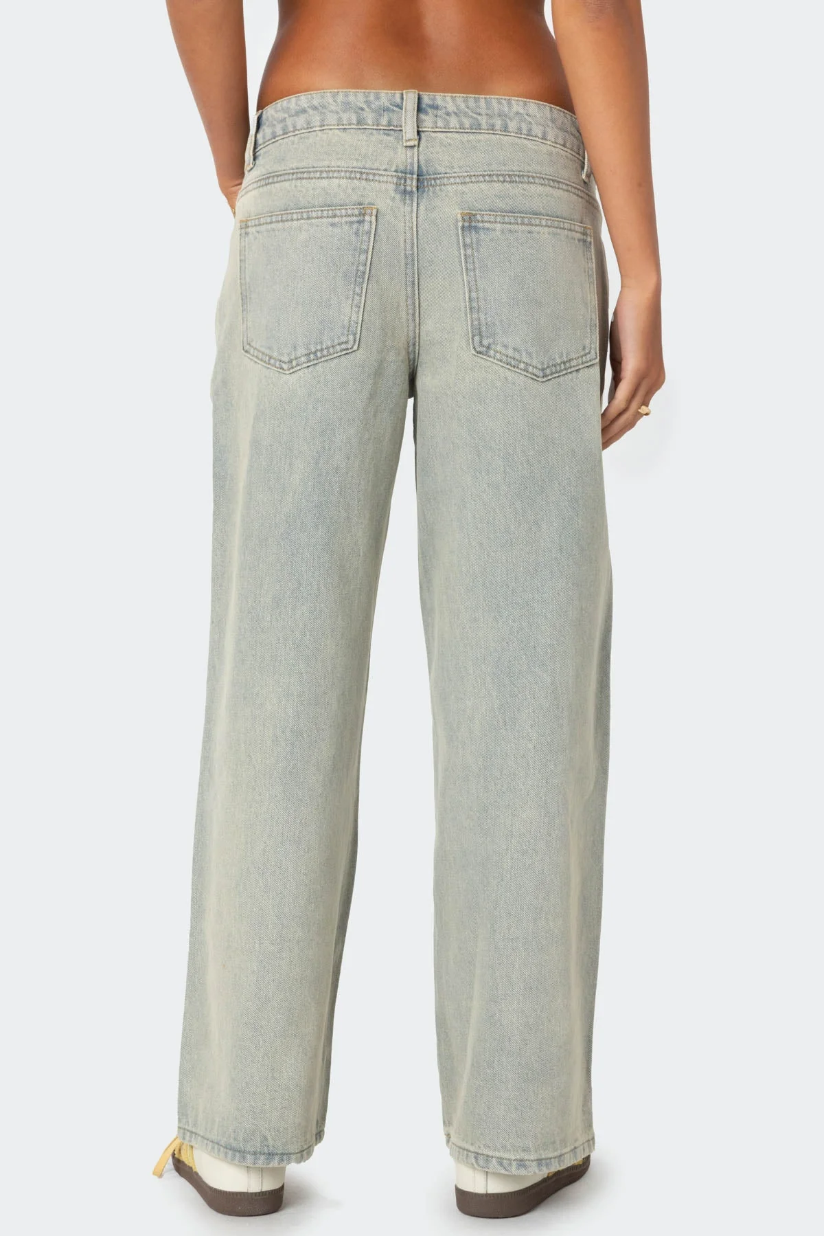 Petite Acid Wash Denim Jeans, Low Rise Blue Pants