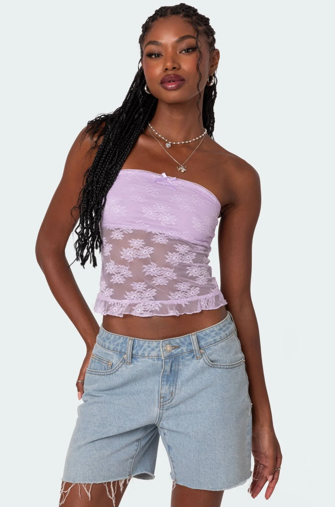 Lace Ballet Tube Top Lilac Sheer Fashion Strapless