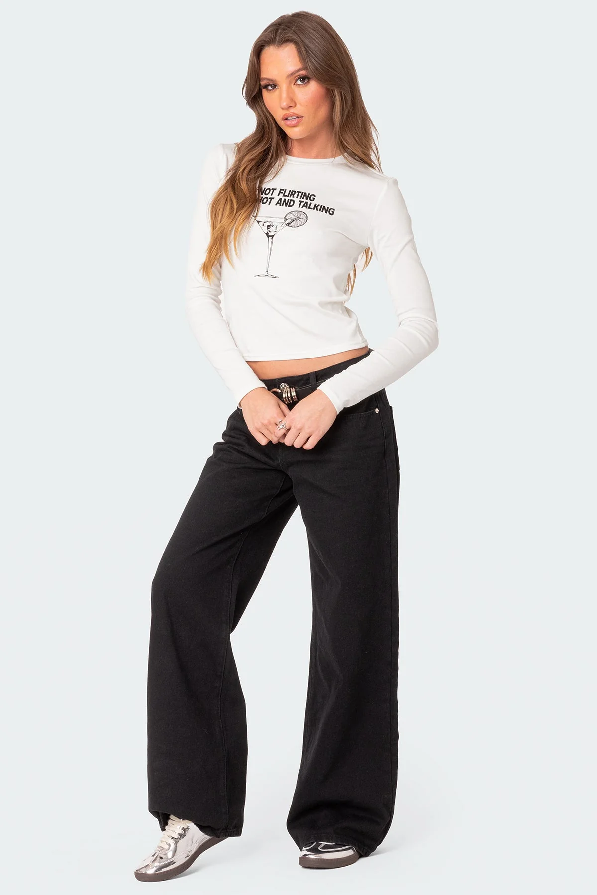 Cream Graphic Print Long Sleeve T-Shirt Womens Casual Cotton Blend