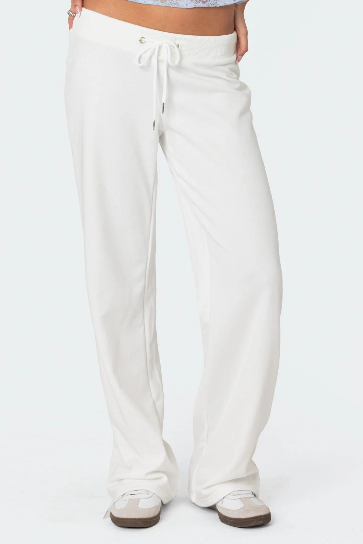White Adjustable Straight Leg Sweatpants