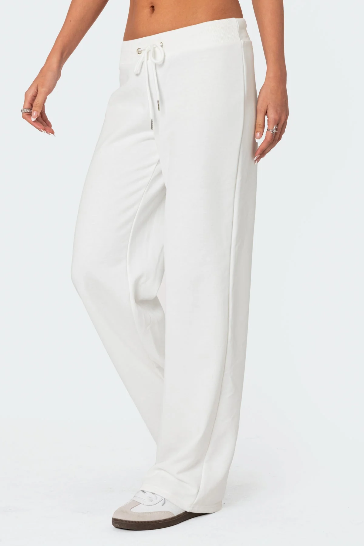 White Adjustable Straight Leg Sweatpants