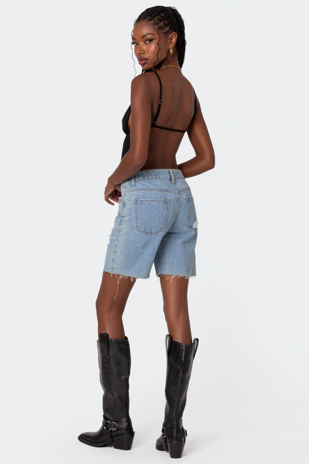 Black Tie Front Open Back Tank Top